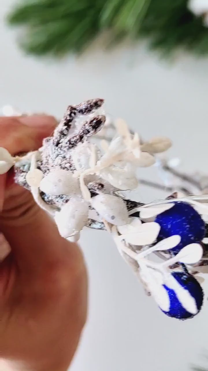 Winter Flower Half Wreath: Frozen White & Blue Berry Hair Accessory