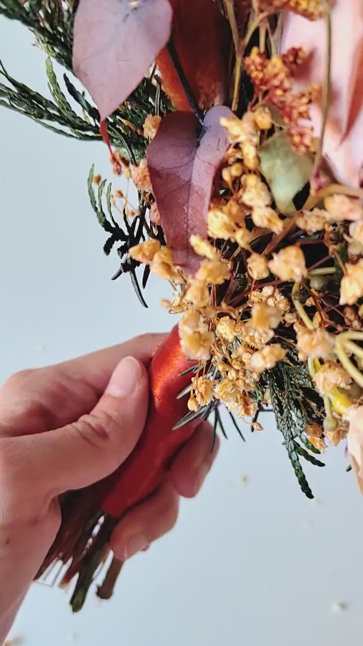 Terracotta Autumn Bridal Bouquet: Artificial Flowers, Woodland Wedding