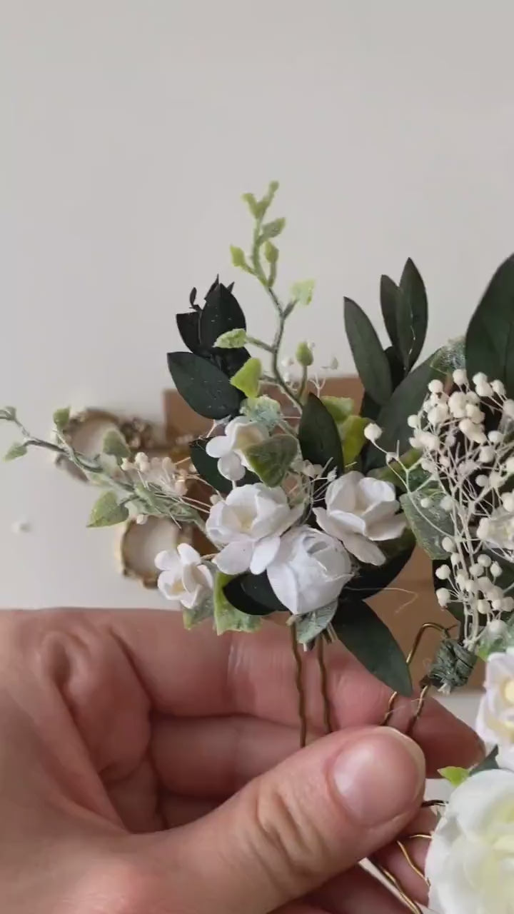 White Rose Hair Pins: Boho Bridal Hair Accessories