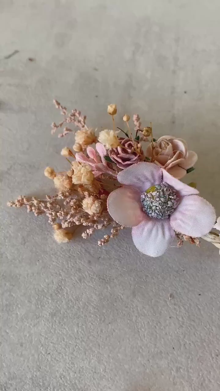 Pink Cream Floral Bridal Hair Vine with Veil: Romantic Wedding