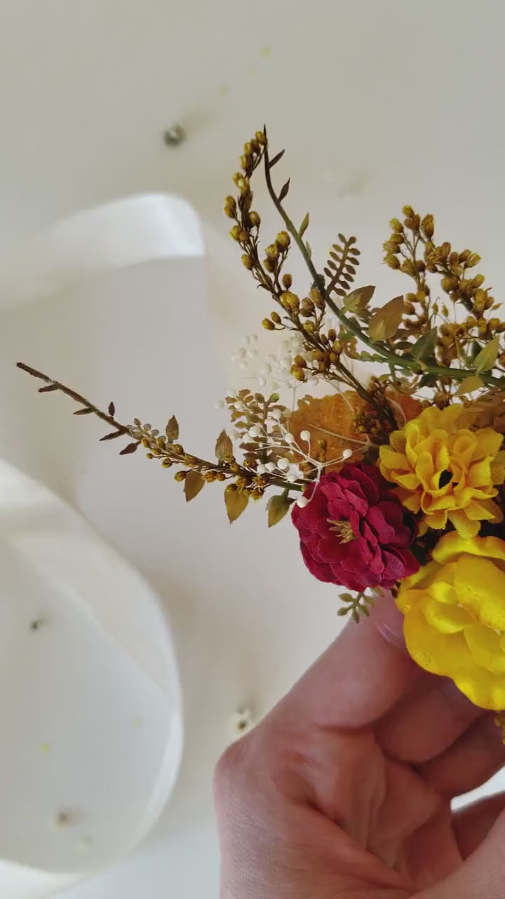 Red & Yellow Poppy Flower Belt: Boho Bridal Dress, Summer Wedding