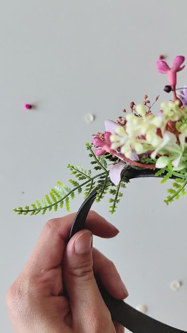 Green & Purple Frida Headband: Boho Flower Crown, Spring Wedding