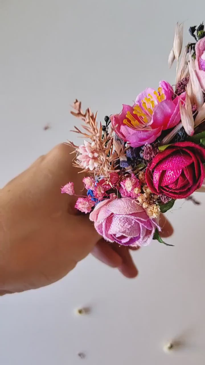 Raspberry Flower Headband: Magenta Bridal Headpiece