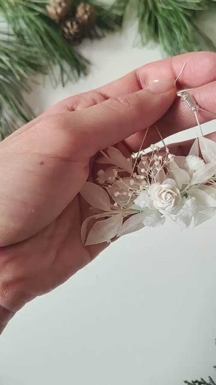 Off White Flower Bridal Earrings: Silver Hook Wedding Jewelry