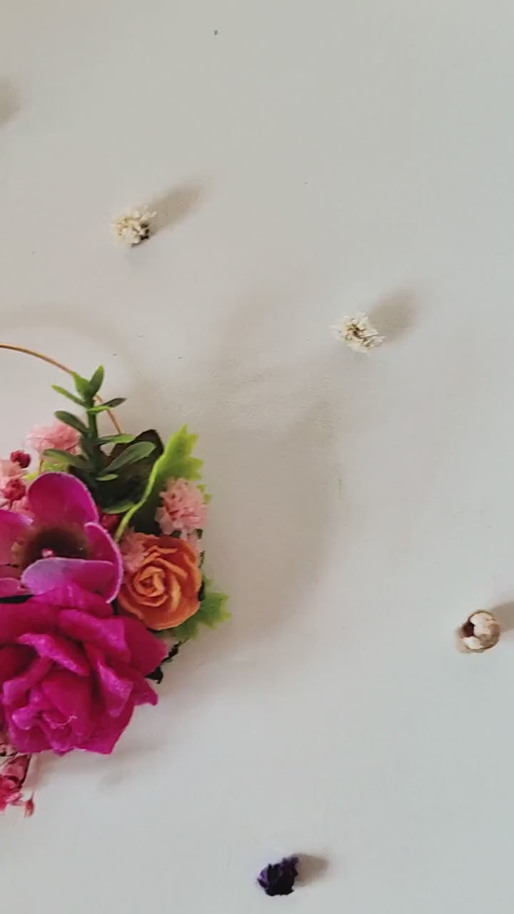 Magenta Flower Circle Earrings: Bridal Wedding Jewelry