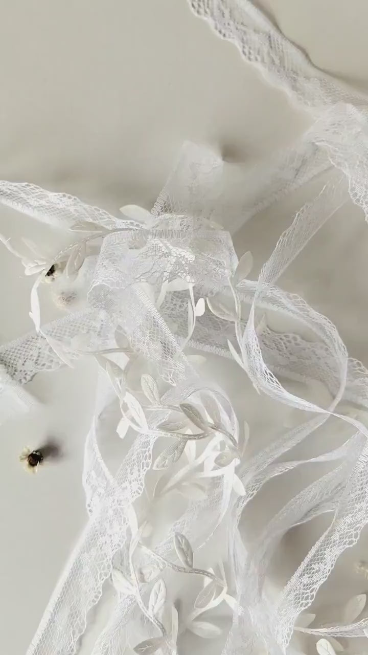 White Flower Hair Wreath with Veil: First Communion Headpiece
