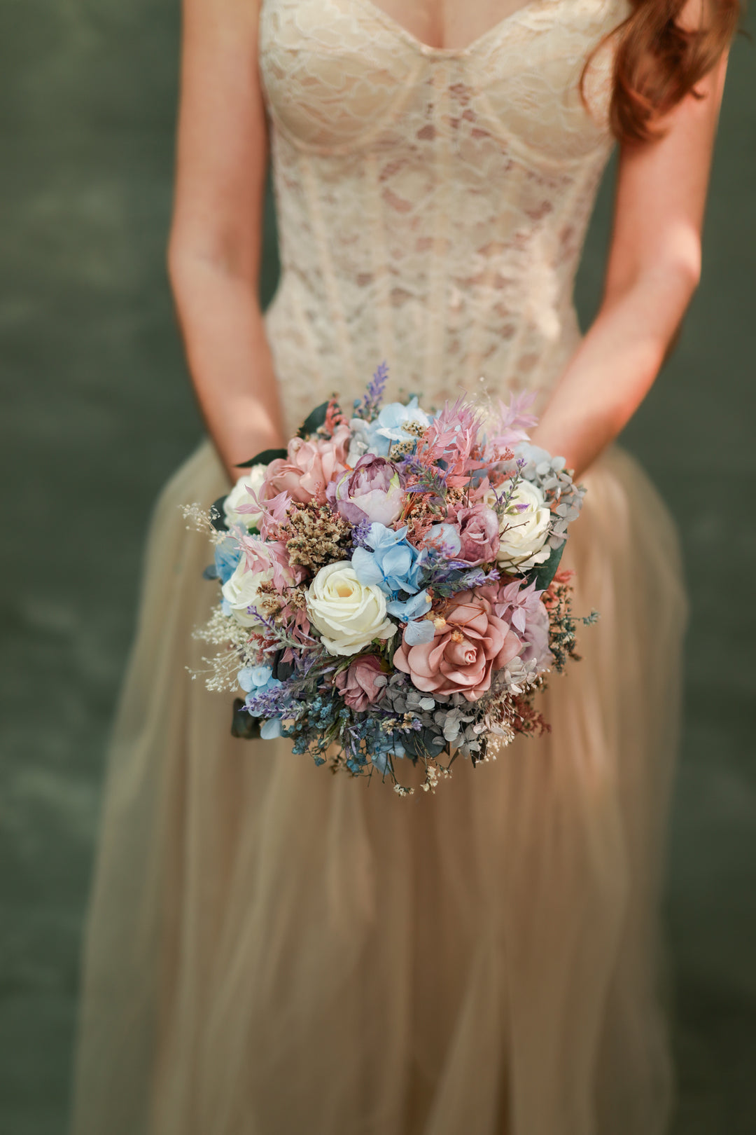 Romantic Bridesmaid Bouquet with Soft Pastel Tones – handmade floral hair accessory by magaela