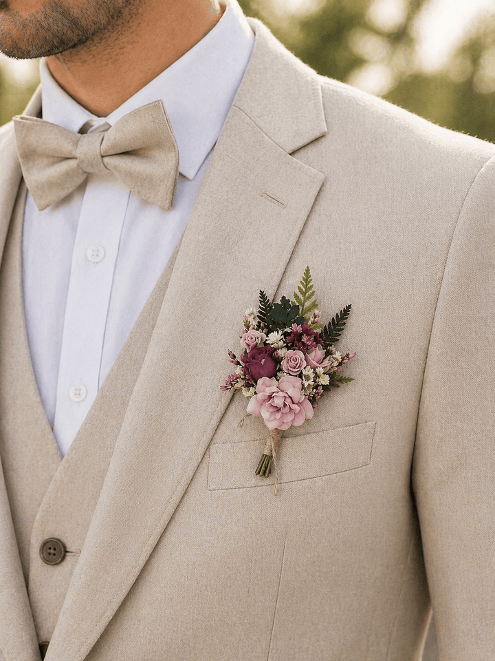 Purple Boho Boutonniere: Rustic Wedding Groom Accessory – handmade floral hair accessory by magaela