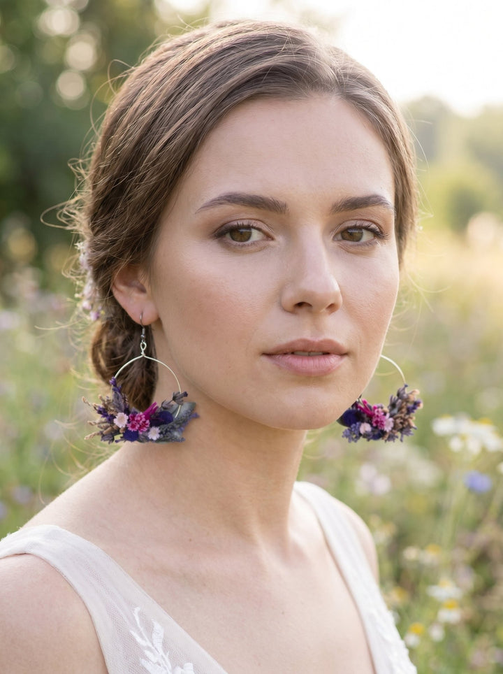 Purple Flower Dangle Earrings: Dried Lavender, Surgical Steel – handmade floral hair accessory by magaela