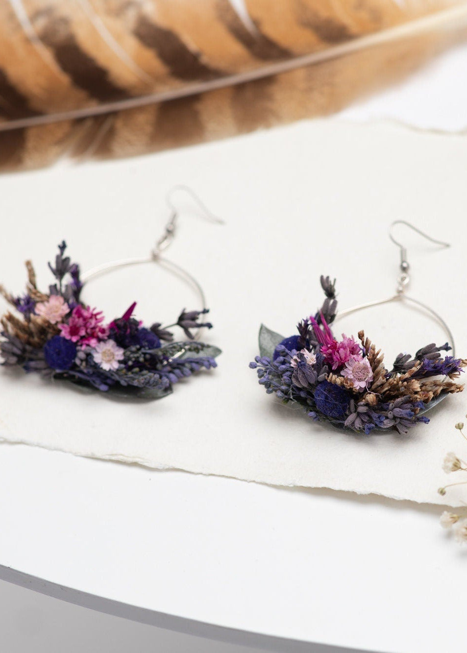 Purple Flower Dangle Earrings: Dried Lavender, Surgical Steel – handmade floral hair accessory by magaela