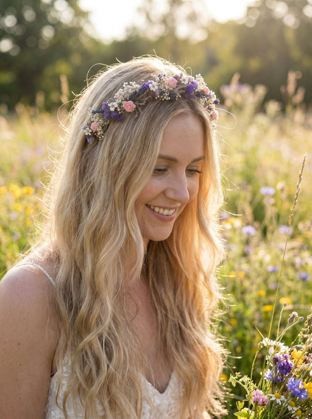 Romantic Flower Headband: Purple Pink Bridal Hairpiece – handmade floral hair accessory by magaela