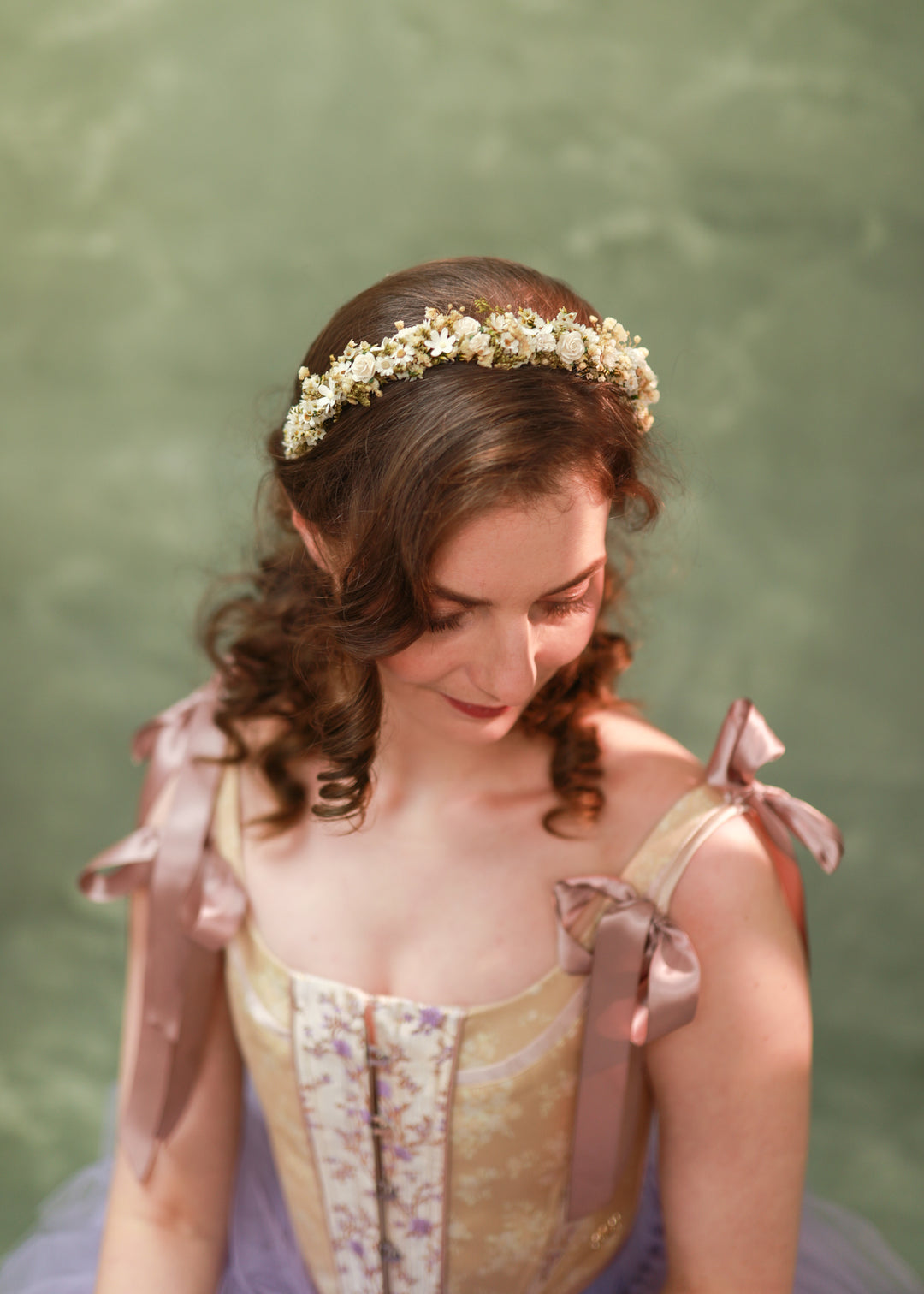 Full Floral Headband in White and Cream – Preserved Flower Bridal Headpiece – handmade floral hair accessory by magaela