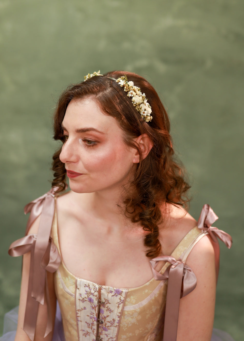 Delicate Floral Headband in White and Cream tones – Preserved Flower Bridal Headpiece – handmade floral hair accessory by magaela