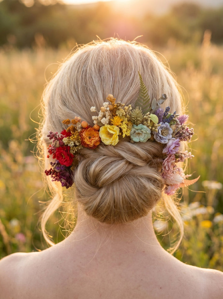 Rainbow Meadow Flower Hairpins: Boho Wedding Hair Accessories – handmade floral hair accessory by magaela