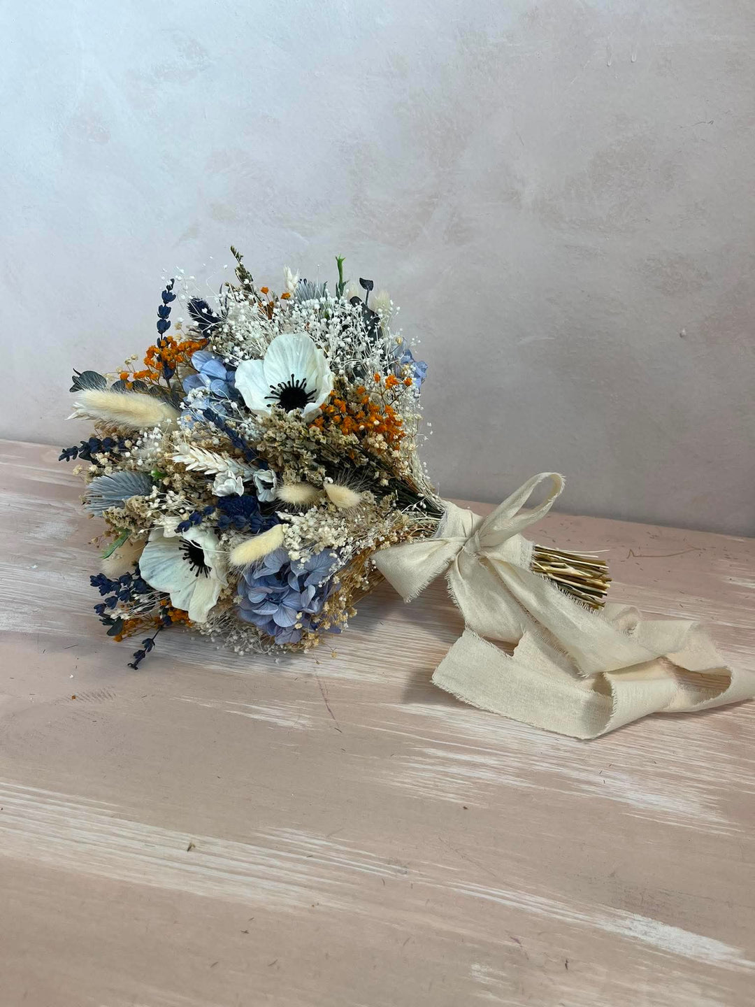 Anemone and Thistle Bridal Bouquet with Silk, Dried and Preserved Flowers