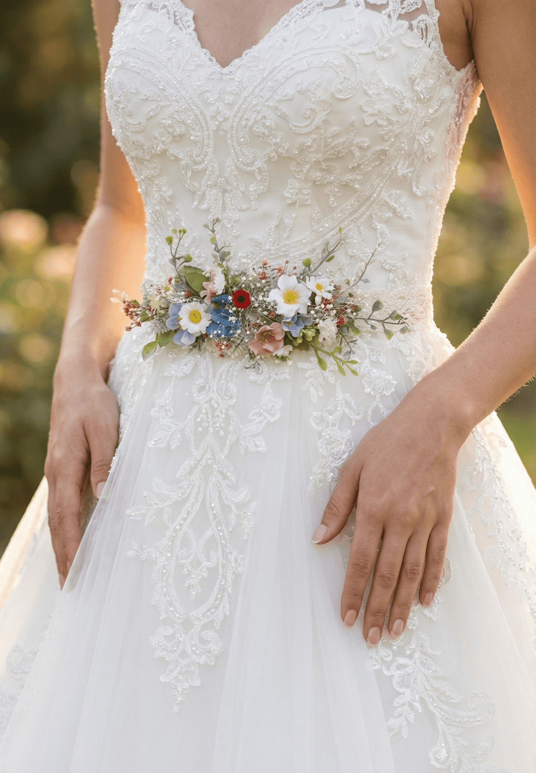 Wildflower Bridal Belt: Colorful Spring Garden Wedding Accessory – handmade floral hair accessory by magaela
