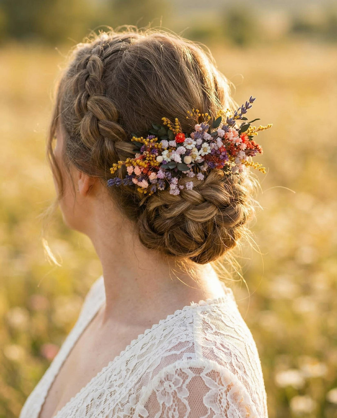 Preserved Wildflower Bridal Comb: Colorful Meadow Wedding Hair Accessory – handmade floral hair accessory by magaela