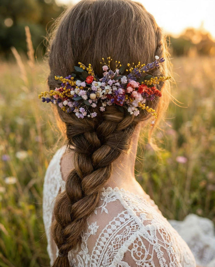 Preserved Wildflower Bridal Comb: Colorful Meadow Wedding Hair Accessory – handmade floral hair accessory by magaela
