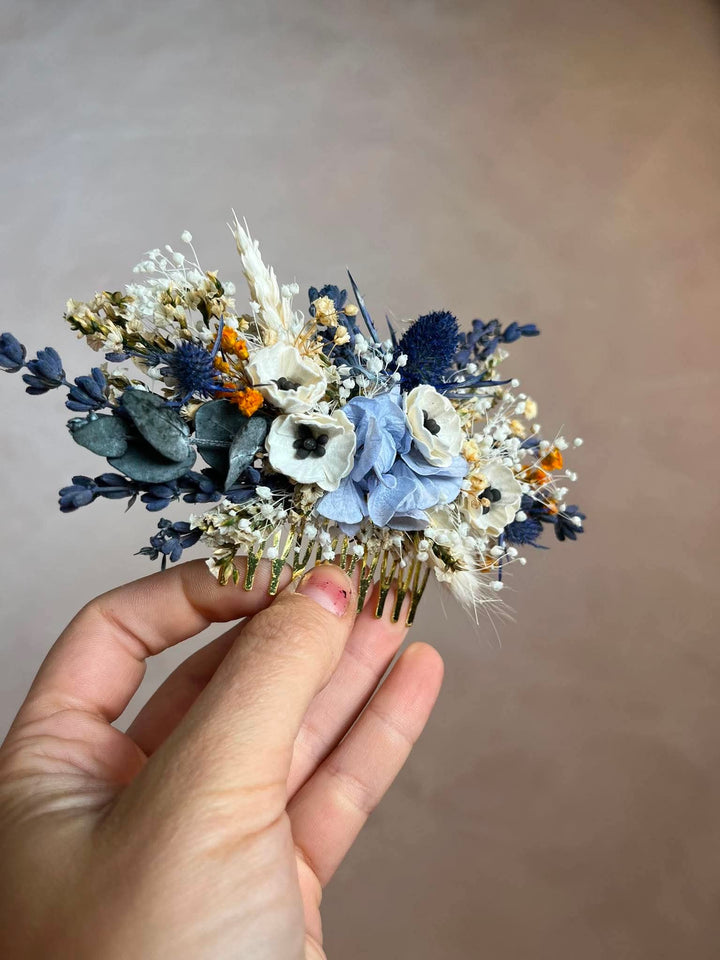 Dusty Blue Hair Comb | Silk and Dried Floral Wedding