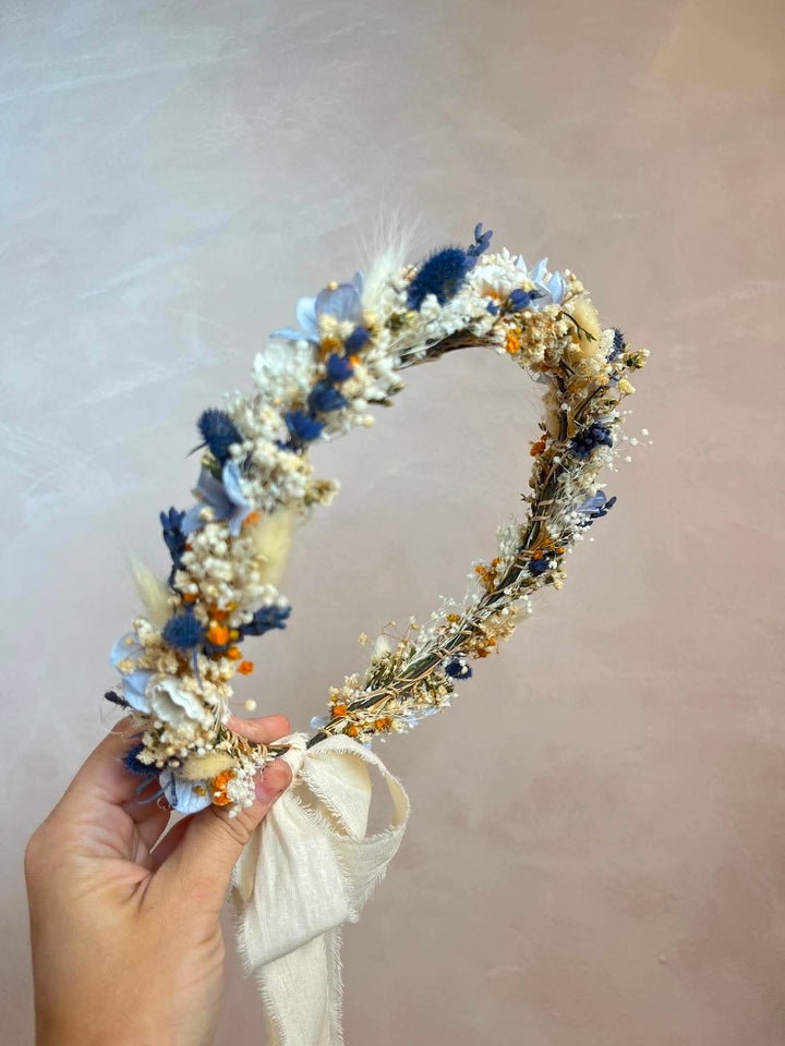 Rustic Wedding Flower Crown – Fabric Anemones, Hydrangea, Lavender and Dried Botanicals