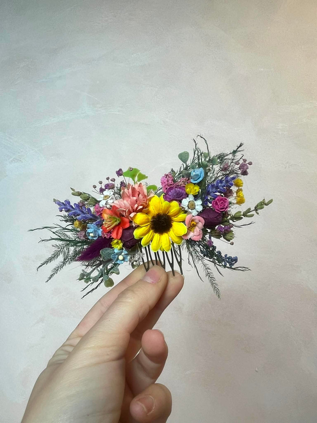 Colorful Wildflower Hair Comb – Sunflower Boho Bridal Accessory