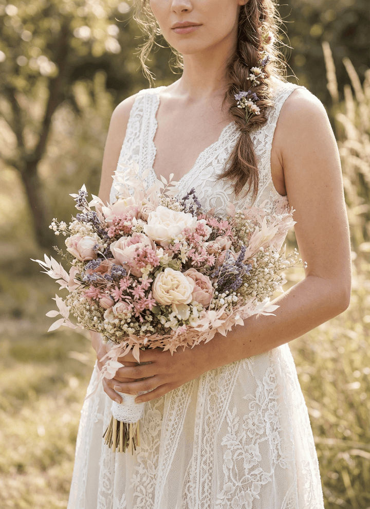 Blush Pink Peony Bridal Bouquet: Baby's Breath Wedding Flowers – handmade floral hair accessory by magaela