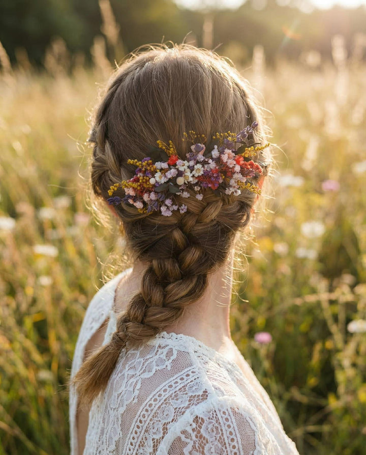 Preserved Wildflower Bridal Comb: Colorful Meadow Wedding Hair Accessory – handmade floral hair accessory by magaela