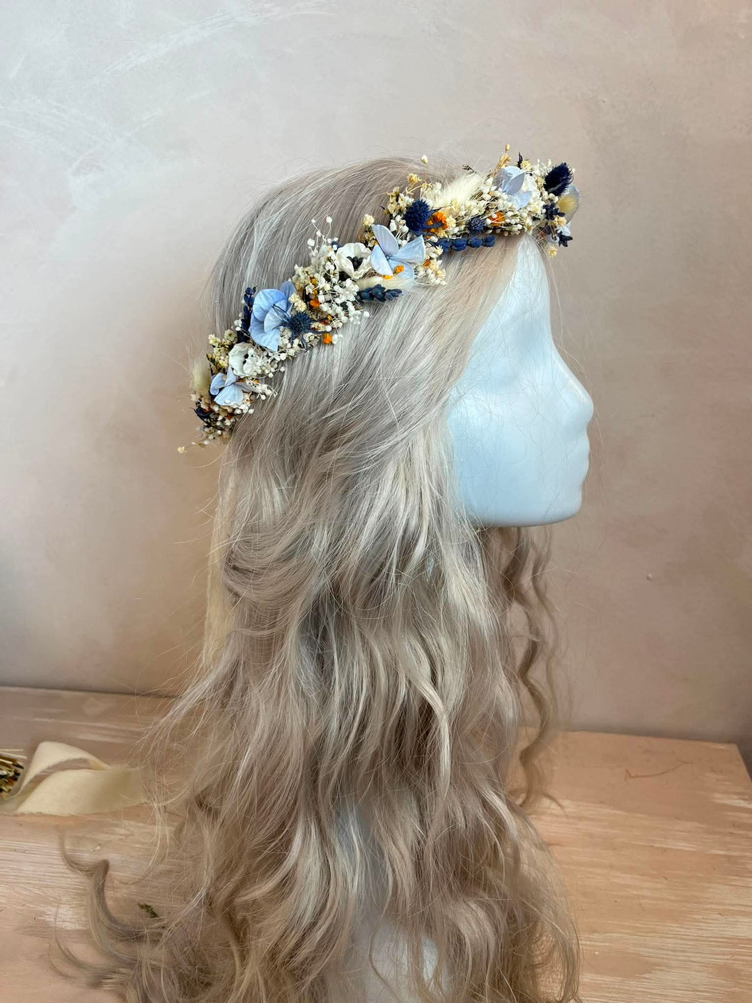 Rustic Wedding Flower Crown – Fabric Anemones, Hydrangea, Lavender and Dried Botanicals