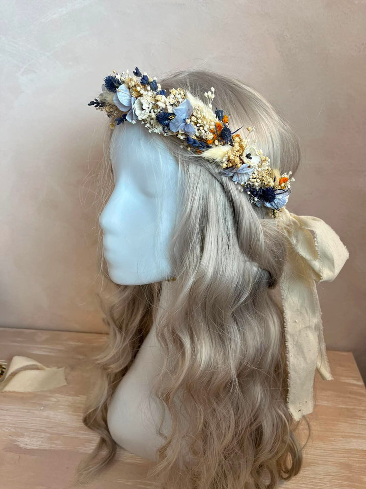 Rustic Wedding Flower Crown – Fabric Anemones, Hydrangea, Lavender and Dried Botanicals