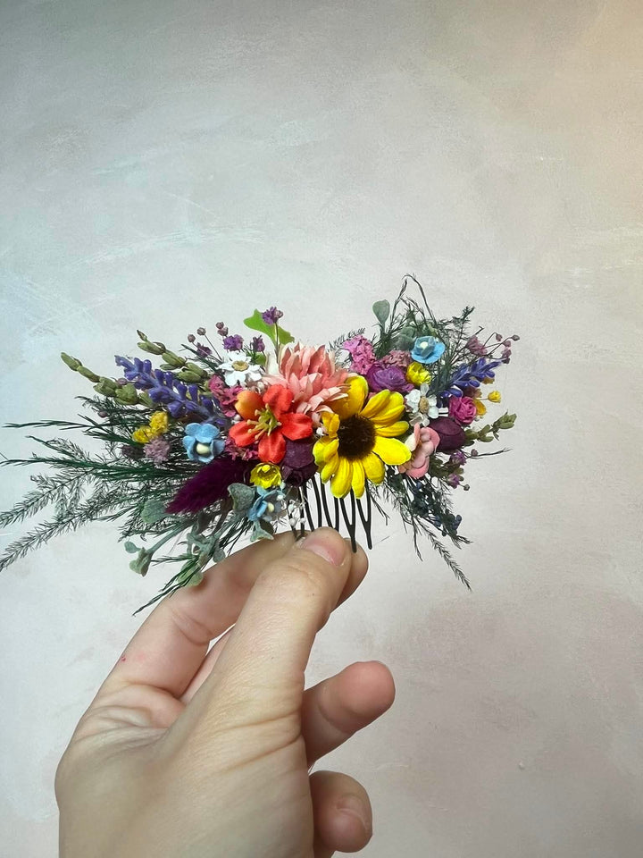 Colorful Wildflower Hair Comb – Sunflower Boho Bridal Accessory