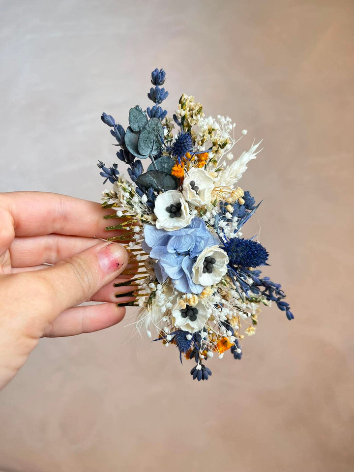 Dusty Blue Hair Comb | Silk and Dried Floral Wedding