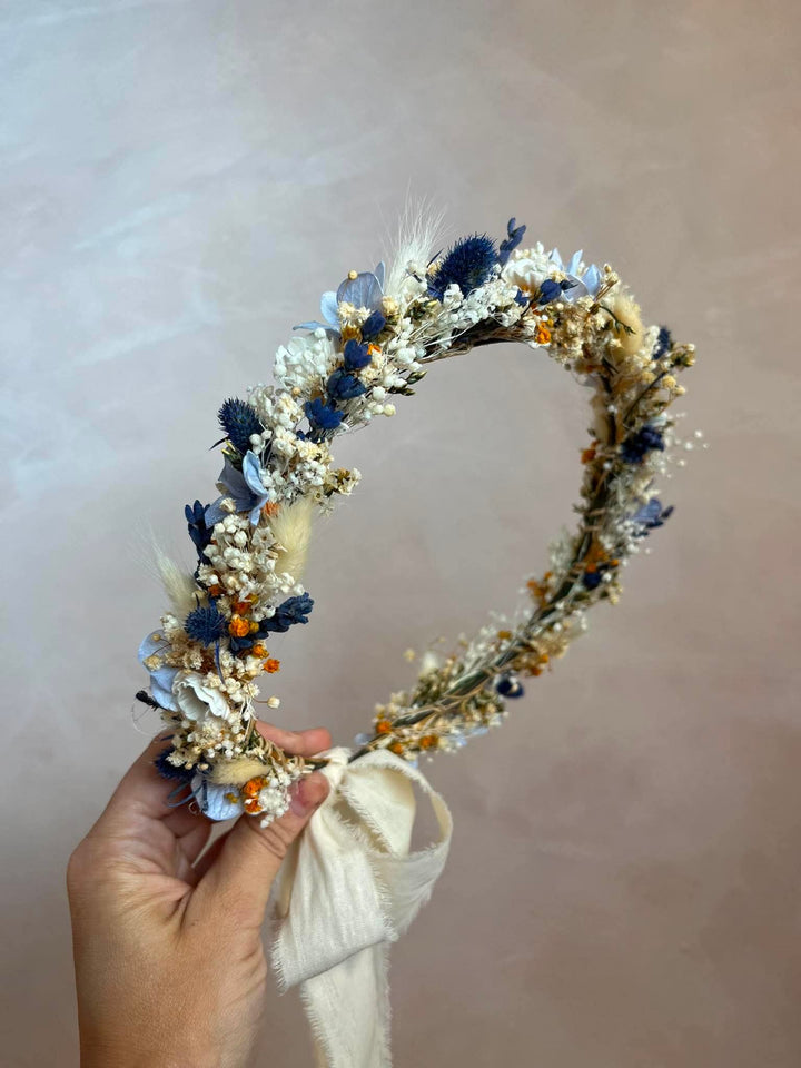 Rustic Wedding Flower Crown – Fabric Anemones, Hydrangea, Lavender and Dried Botanicals