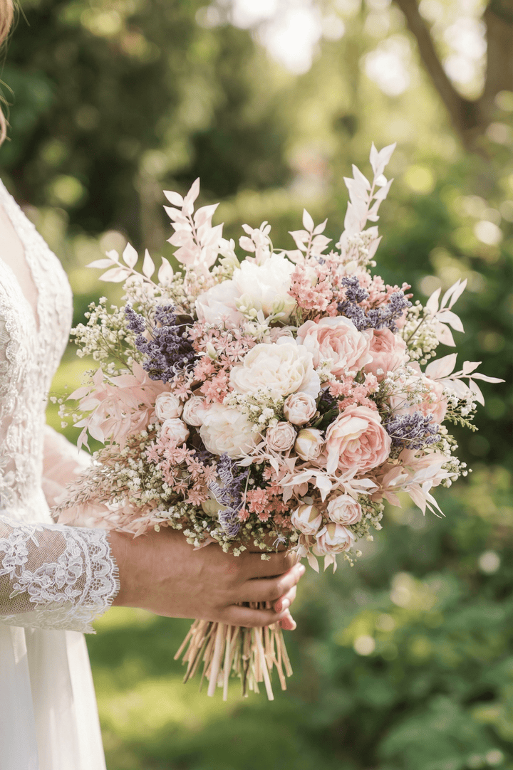 Blush Pink Peony Bridal Bouquet: Baby's Breath Wedding Flowers – handmade floral hair accessory by magaela
