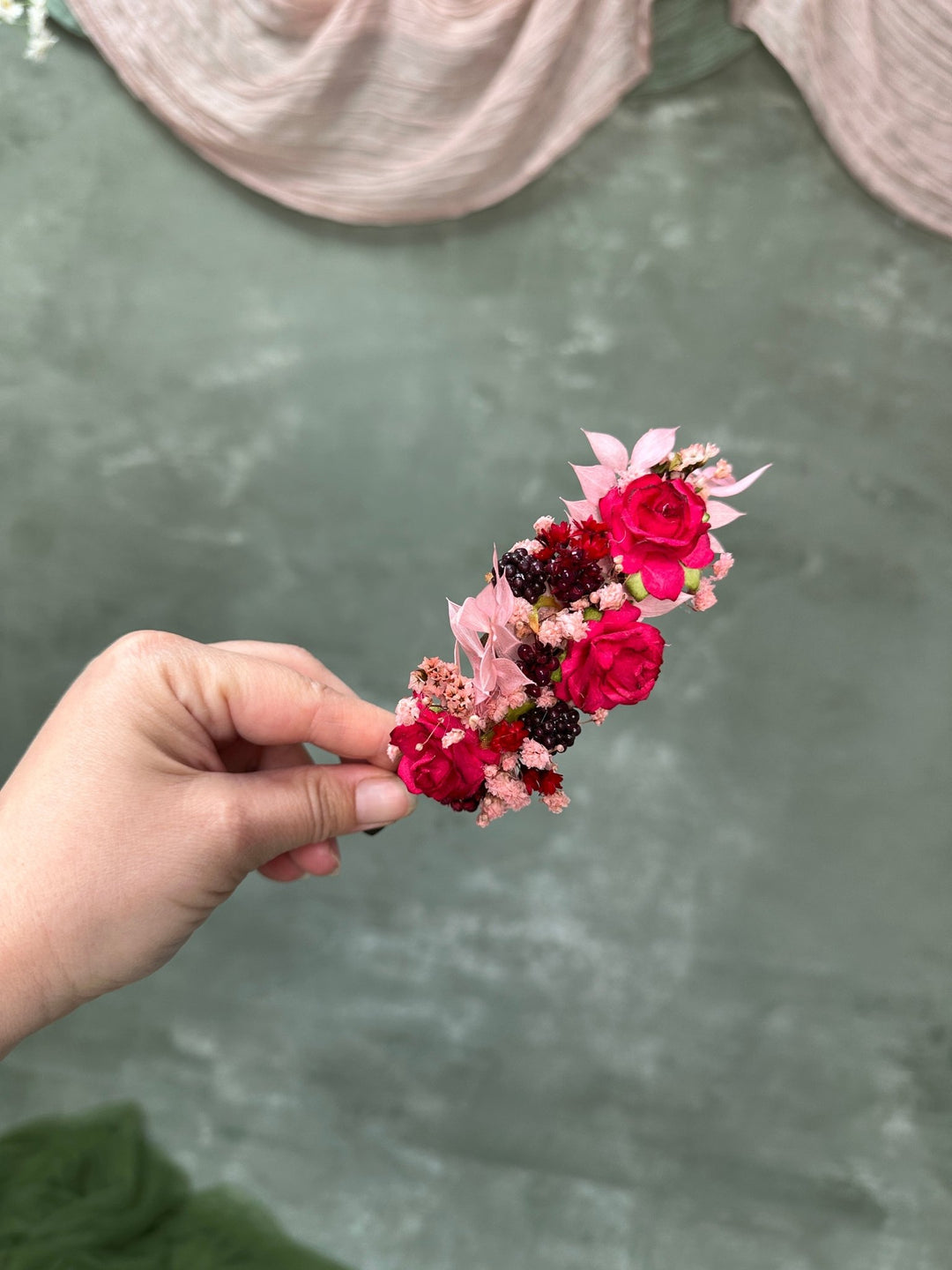 Red Rose Headband with Berries: Romantic Hair Accessory – handmade floral hair accessory by magaela