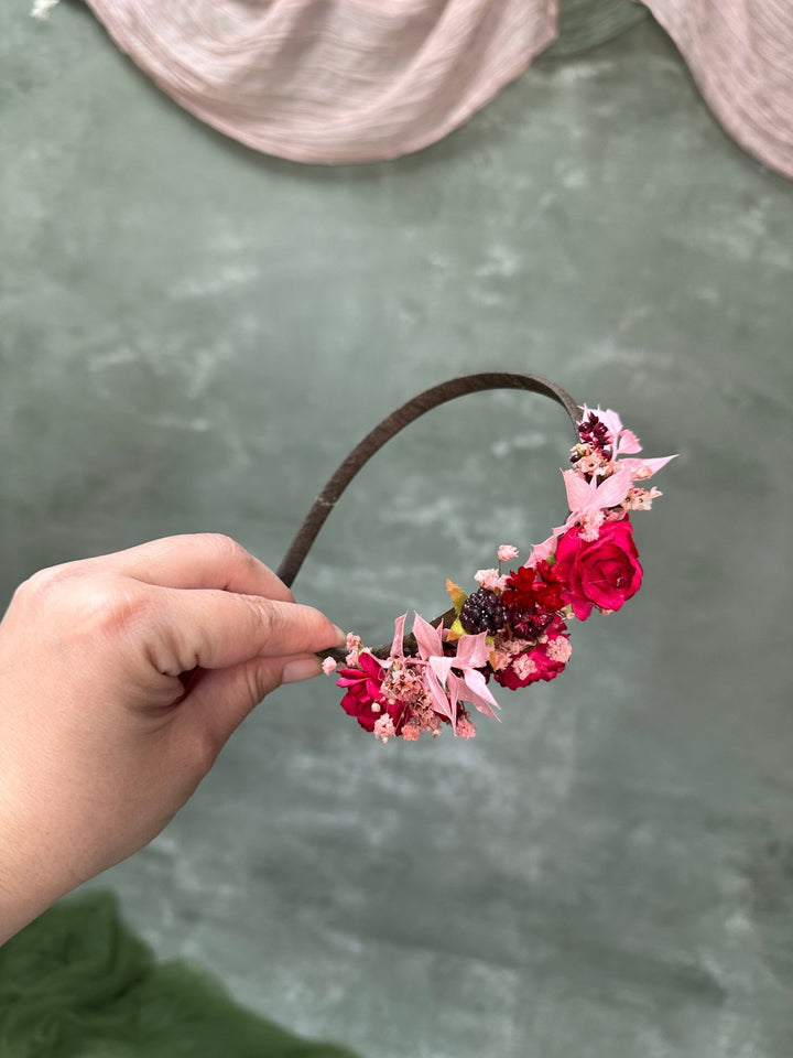 Red Rose Headband with Berries: Romantic Hair Accessory – handmade floral hair accessory by magaela