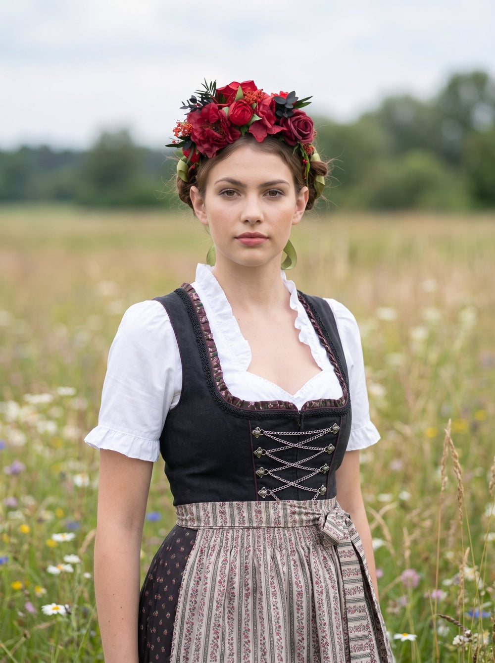 Red Flower Headband – Passionate Dirndl Accessory for Oktoberfest – handmade floral hair accessory by magaela