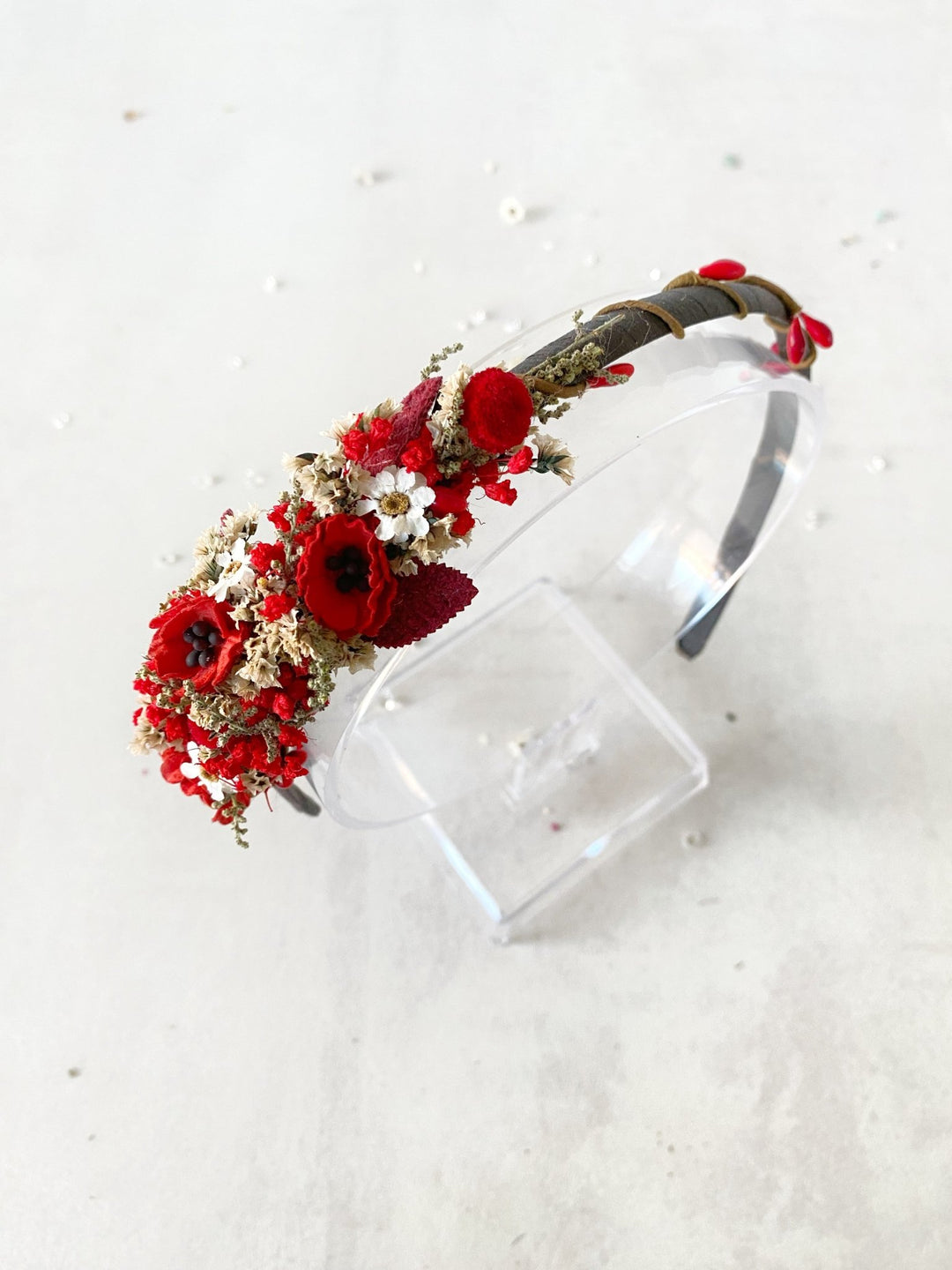 Red Poppy Headband - Boho Flower Headpiece – handmade floral hair accessory by magaela