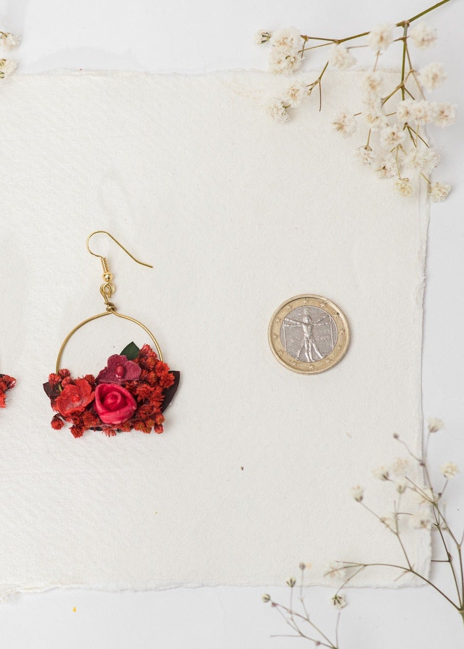 Red Flower Hoop Earrings: Bridal Gold, Surgical Steel Hook – handmade floral hair accessory by magaela