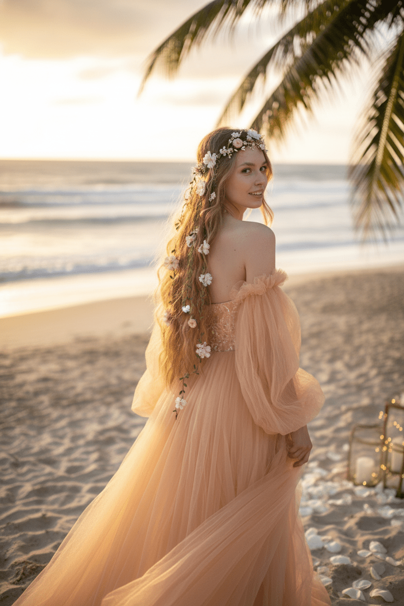 Romantic Flower Crown with Cascading Vines - The Original Magaela Design – handmade floral hair accessory by magaela