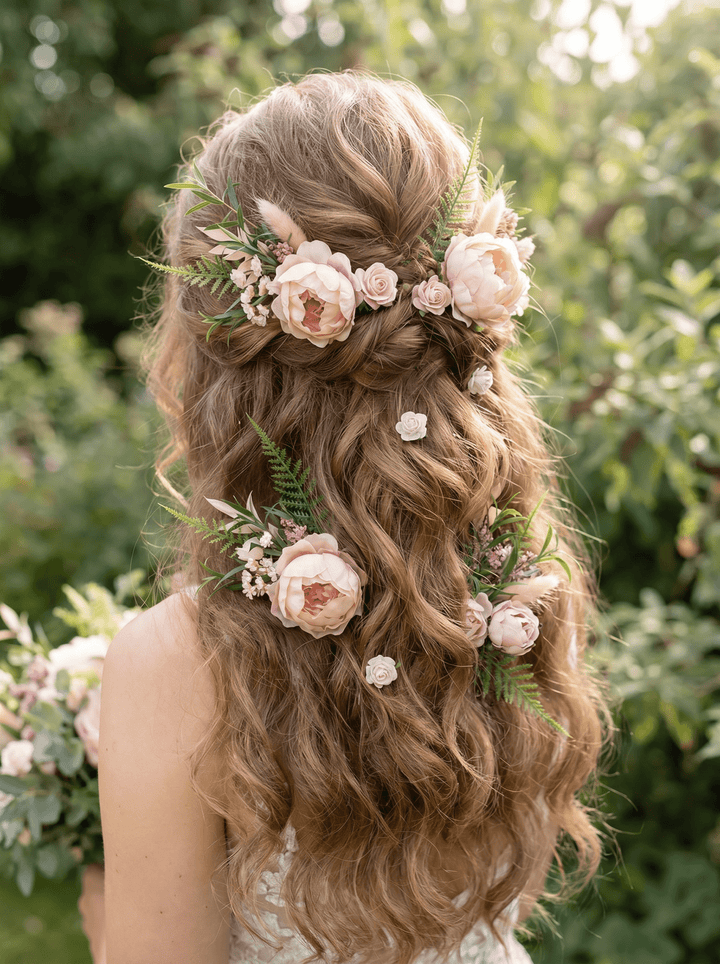 Blush Flower Hairpins: Boho Bridal Hair Accessories – handmade floral hair accessory by magaela