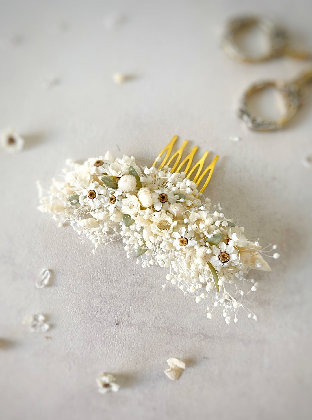 Floral Bridal Hair Comb – Ivory Gypsophila and Ixodia Wedding Hair Comb (medium size) – handmade floral hair accessory by magaela