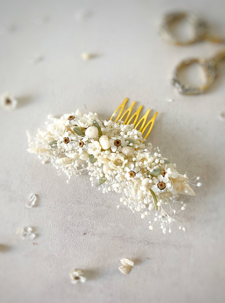 Floral Bridal Hair Comb – Ivory Gypsophila and Ixodia Wedding Hair Comb (medium size) – handmade floral hair accessory by magaela