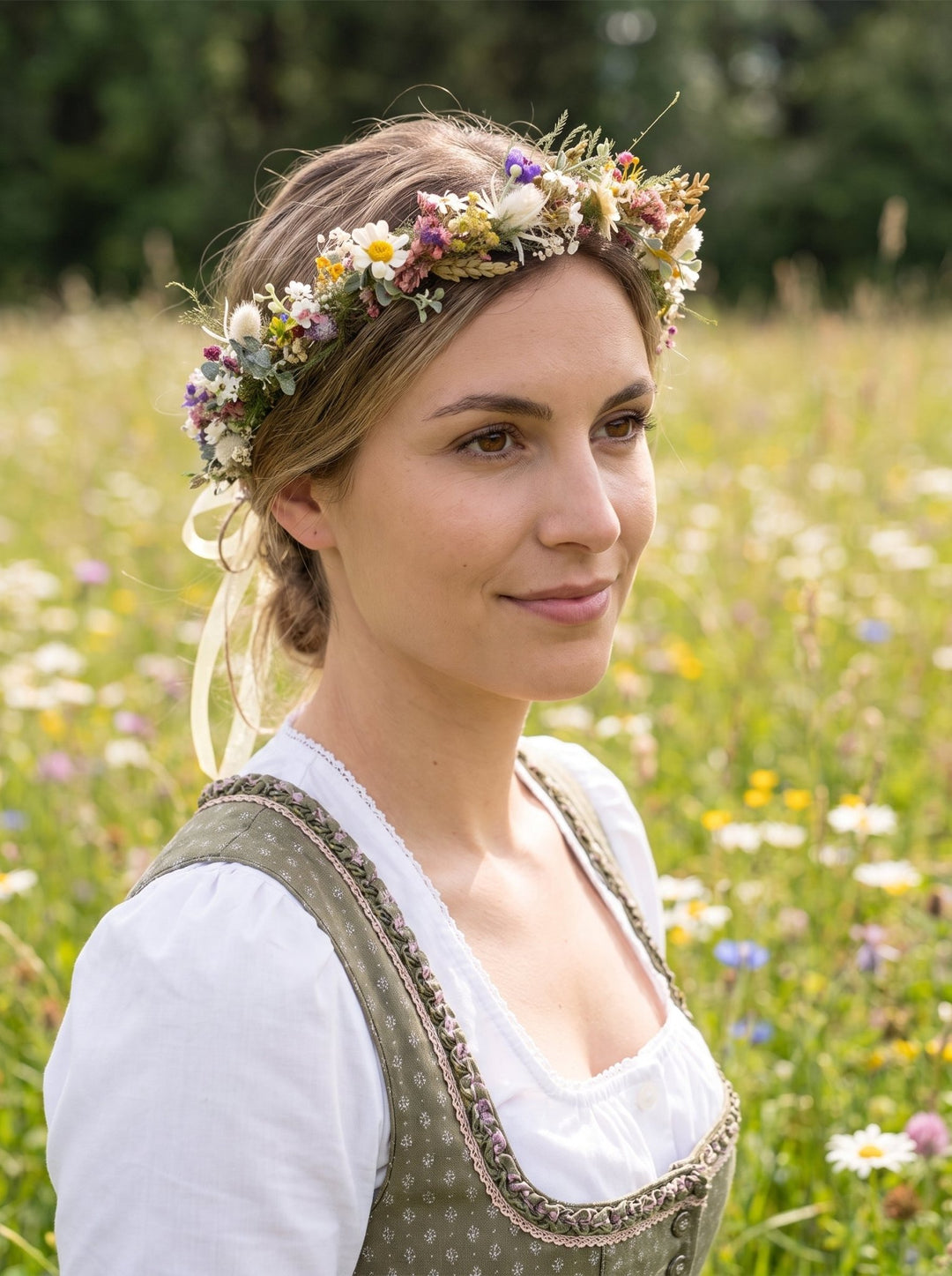 Daisy Flower Crown – Light and Romantic Dirndl Accessory for Oktoberfest – handmade floral hair accessory by magaela