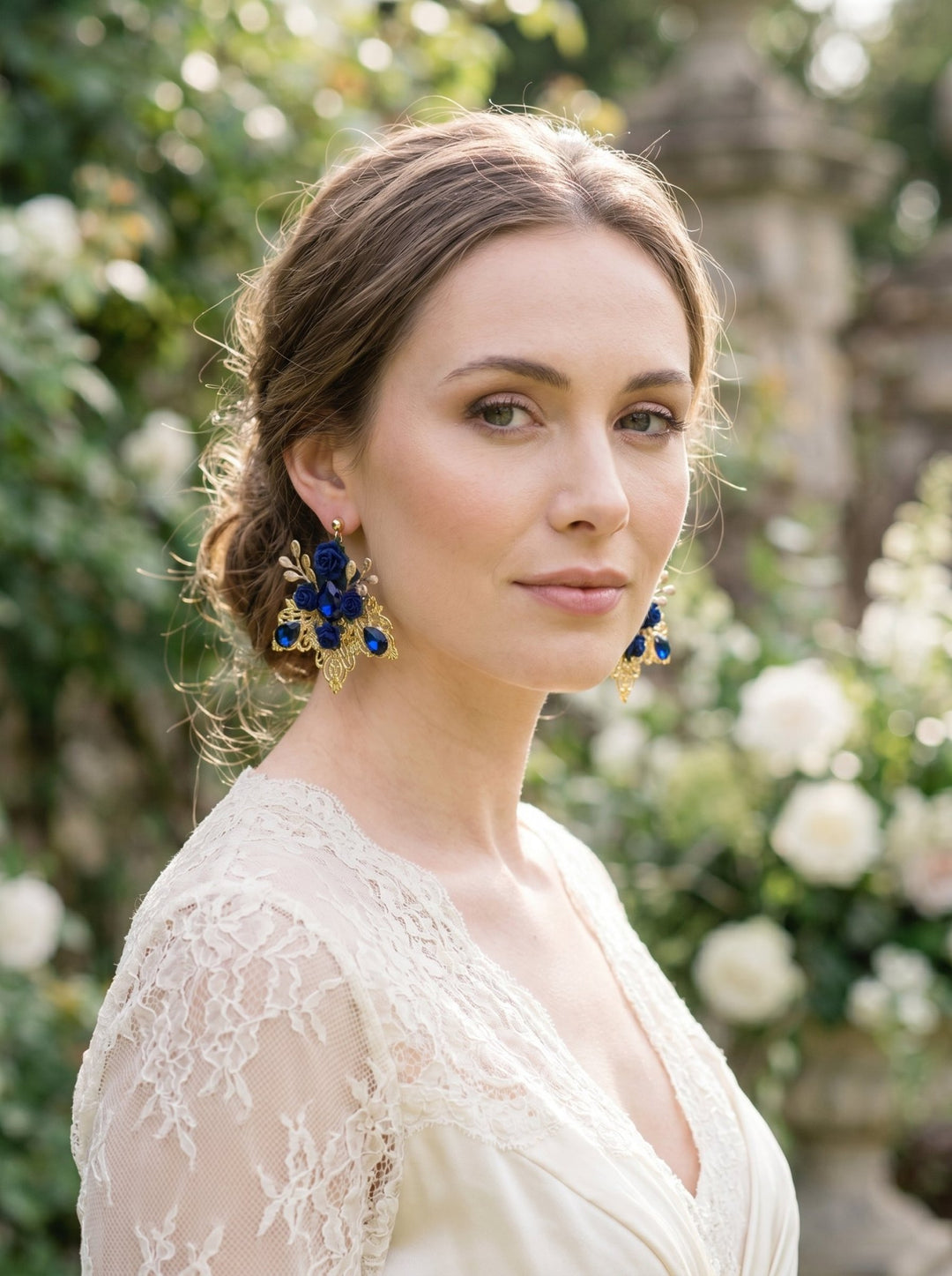 Royal Blue & Gold Glamour Earrings: Vintage Style Bridal Jewelry – handmade floral hair accessory by magaela