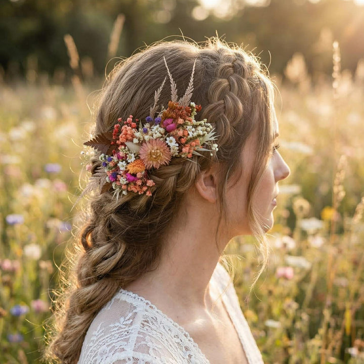 Dried Flower Hair Comb: Rustic Wedding Headpiece – handmade floral hair accessory by magaela
