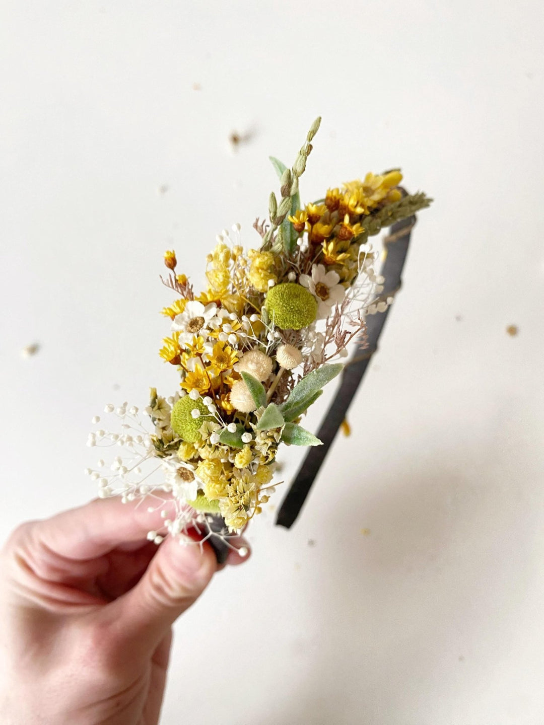 Rustic Floral Headband: Yellow & Green Wildflower Crown, Cottagecore Bride – handmade floral hair accessory by magaela