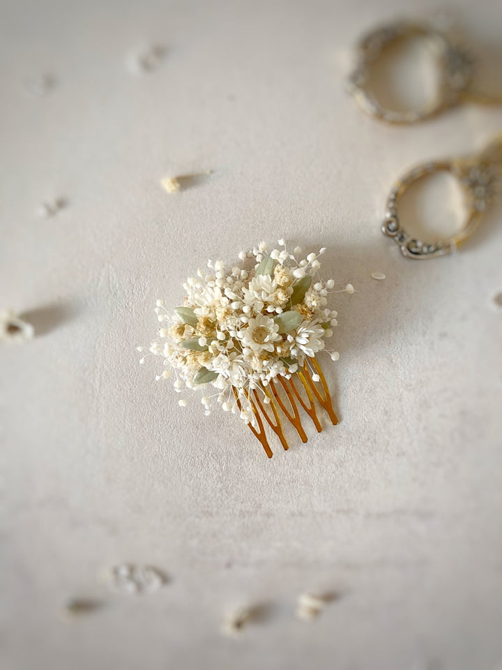Floral Bridal Hair Comb – Ivory Gypsophila and Ixodia Wedding Hair Comb (mini size) – handmade floral hair accessory by magaela