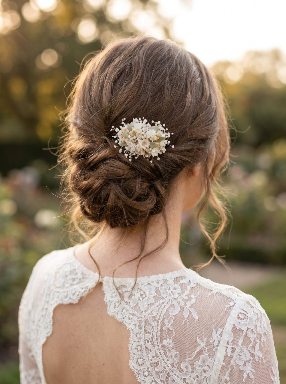 Minimalist Bridal Hair Comb & Statement Earrings Set – Preserved Flower Wedding Accessories – handmade floral hair accessory by magaela