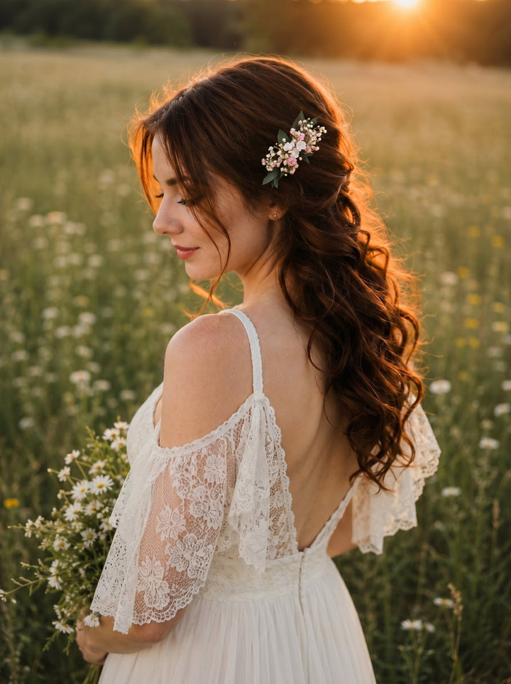 Bridal Flower Hair Comb: Baby's Breath, Pink & Beige Headpiece – handmade floral hair accessory by magaela