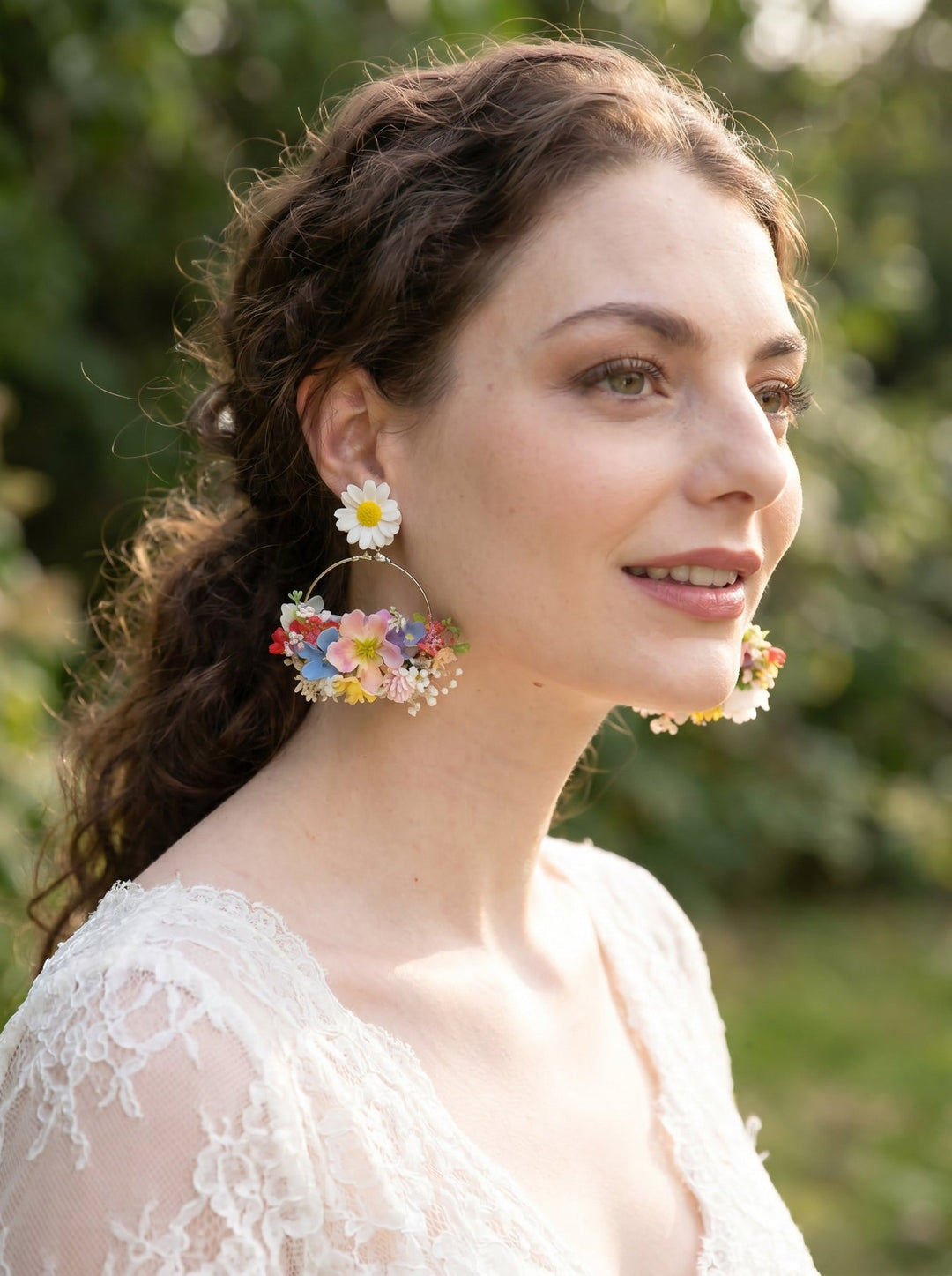 Floral Circle Earrings: Spring Wedding Jewelry, Meadow Design – handmade floral hair accessory by magaela